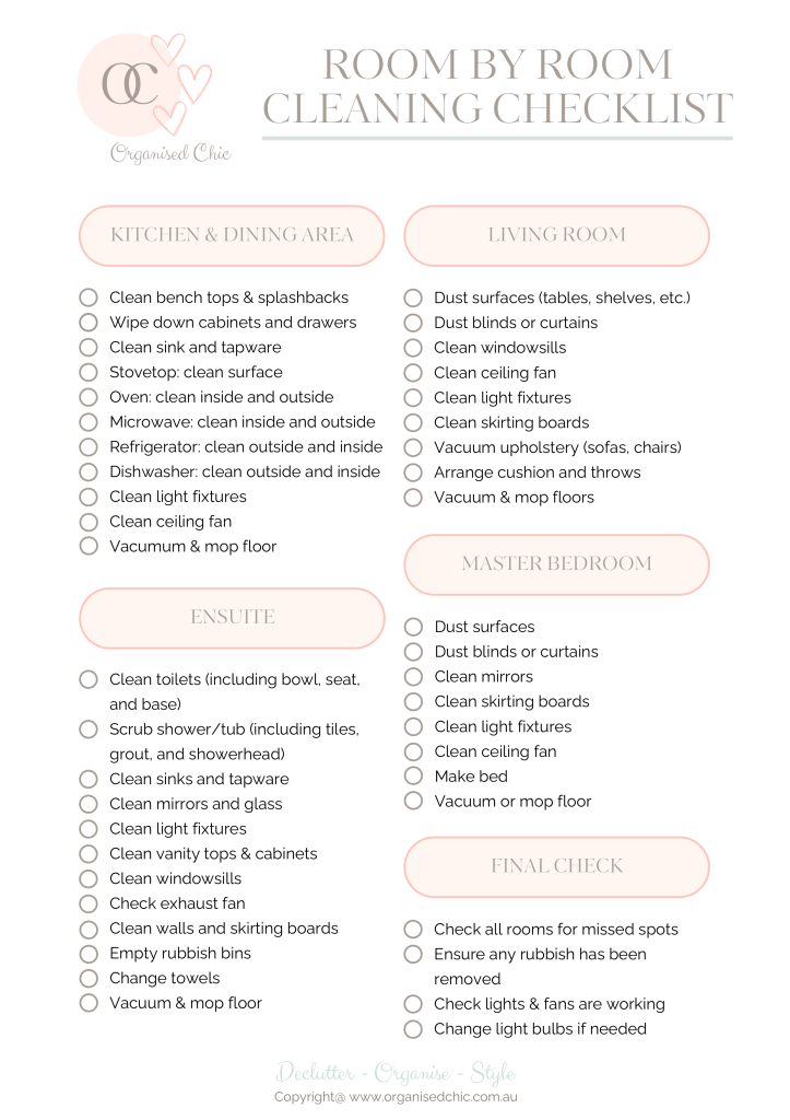 OC Cleaning Checklist Room by Room 2023-2 - Organised Chic