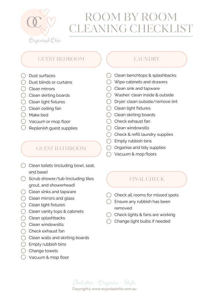 Room by Room Cleaning Checklist - Organised Chic