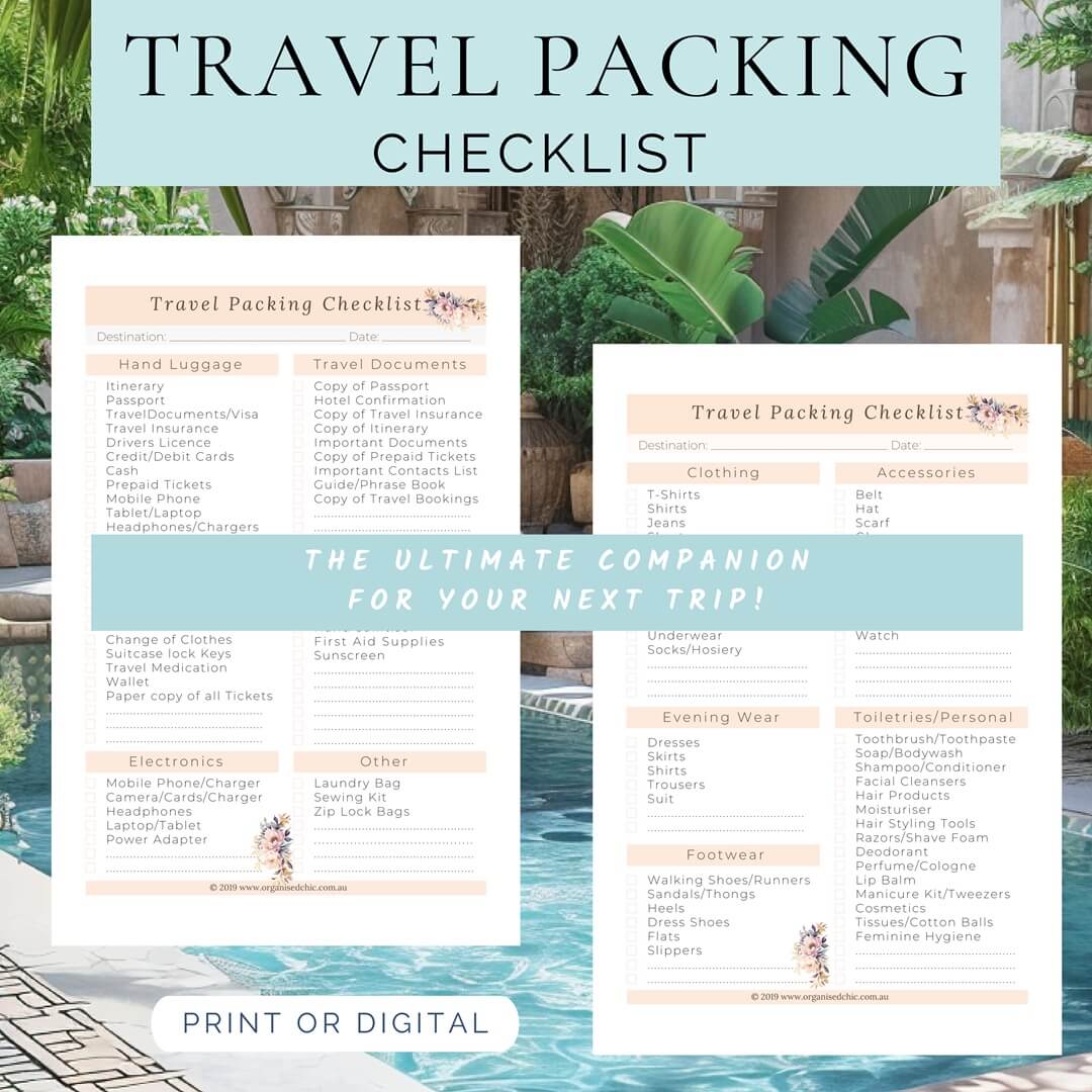 travel packing checklist printable PDF (4) - Organised Chic